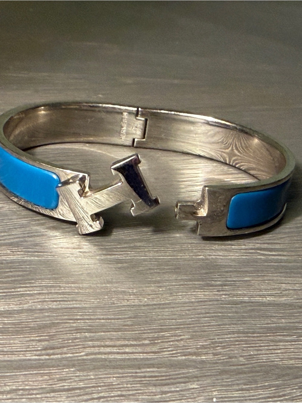 Hermes Clic H Silver Cuff Bracelet with Bright Turquoise Blue Enamel